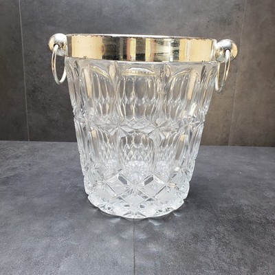 Vintage Crystal Ice Bucket Silver Plated 1940 s