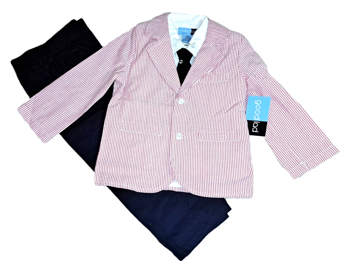 Boys GOOD LAD red white blue seersucker suit 4T NWT jacket shirt pants tie  set