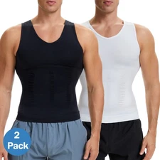 2 Pack Men Compression Shirt Slimming Body Shaper Vest Tummy Control Shapewear