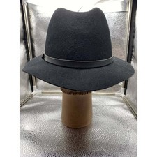 Fedora Mens One Size Black 100 Wool Wide Brim Faux Leather Band