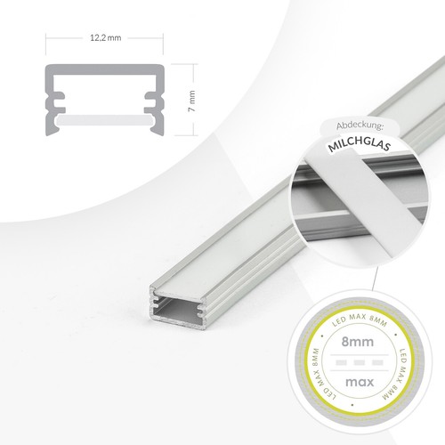Aluminium Profil für LED Streifen 1-2 Meter milchglas / satiniert / transparent - Bild 16 von 57