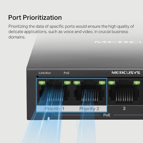 Mercusys MS105GP 5-Port Gigabit Desktop Switch with 4-Port PoE+ Long Range 65w - Picture 9 of 11