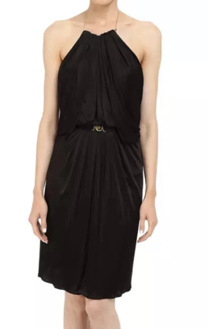 Abito con cintura Versace Collection L22022 da donna nero catena raso taglia 44