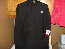 MENS REEBOK HOODIE SIZE 2XL BLACK BRUSHED FLEECE PULLOVER SMALL LOGO NEW W/TAGS
