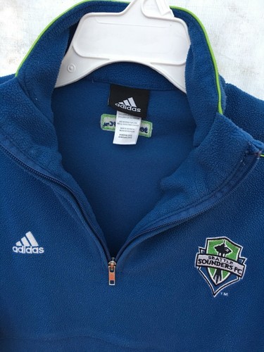 Seattle Sounders FC MLS Soccer adidas Fleece 1/4 Zip Pullover Boys Medium Blue - Picture 3 of 11