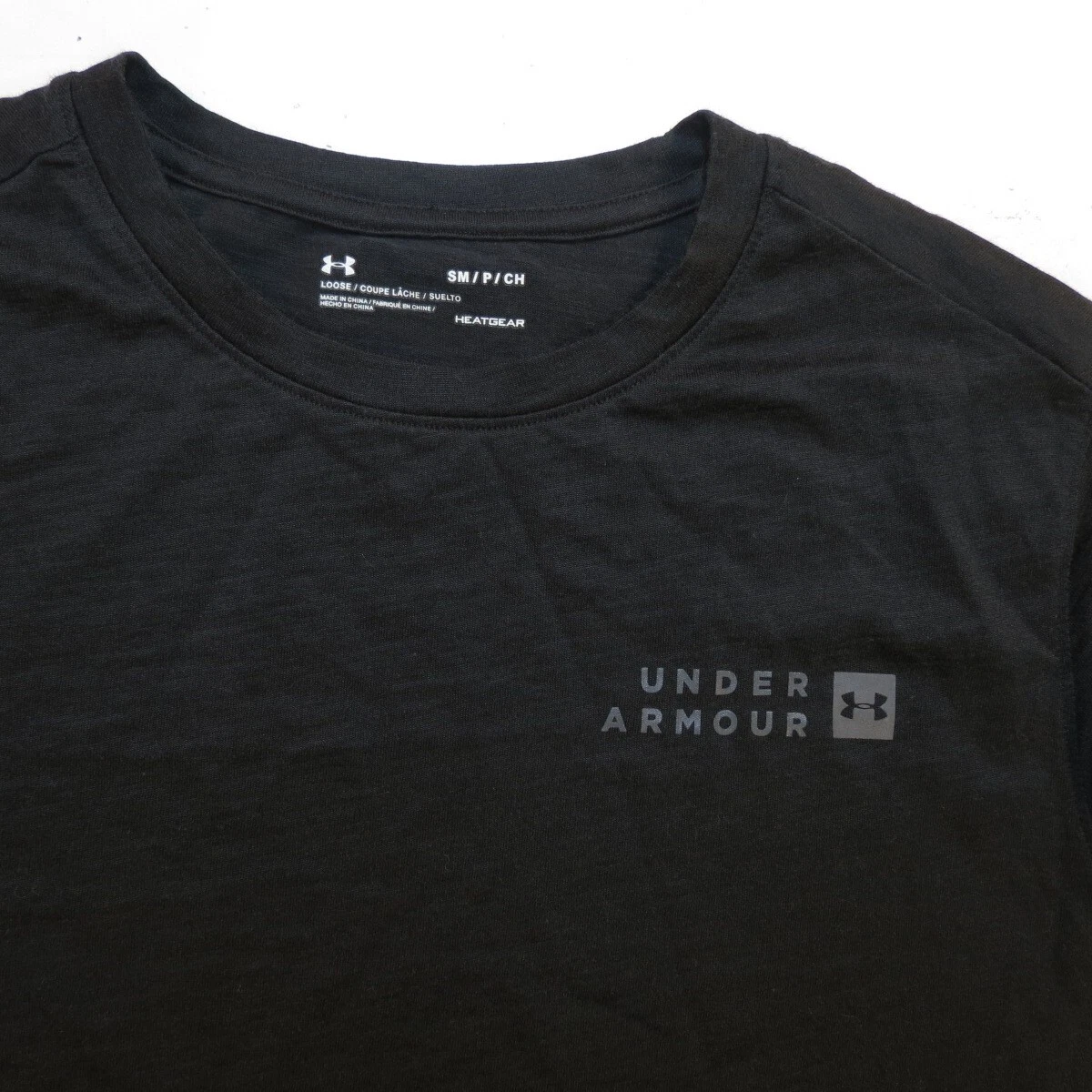 UNDER ARMOUR HEATGEAR GYM WORKOUT DROP CUT ATHLETIC TEE T SHIRT Mens S Black