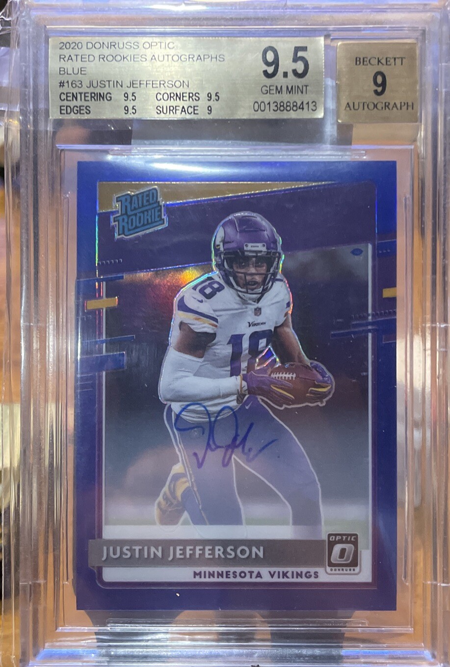 2020 Panini Donruss Optic - RR Blue Prizm Auto #163 Justin Jefferson /75