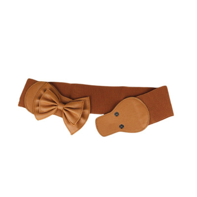Women Faux Leather Bow Buckle Stretch Waist Belt Elastic  display picture 2