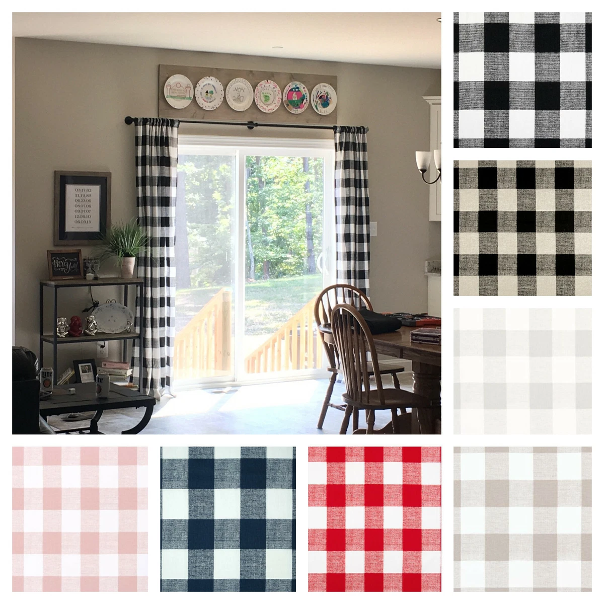 Black and sale white plaid curtain