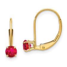 13mm 14K Yellow Gold 4mm Round July/Ruby Leverback Earrings