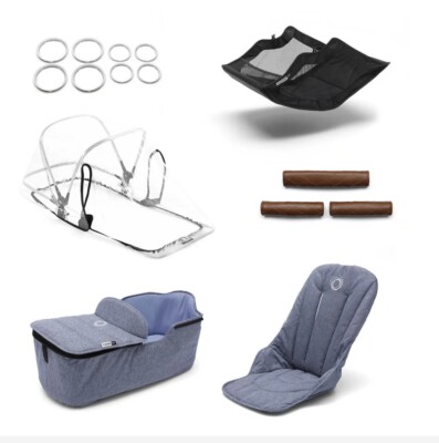 Bugaboo Fox Style Set Blue Melange   Seat Fabric, Apron, Grips, Rain Cover