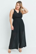 Womens Plus Size Black Wide Leg Jumpsuit 2XL V Neck Summer Travel