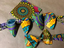 Handmade Mens African Print Kente Bow Tie Handkerchief Pre-tied Bright Colorful