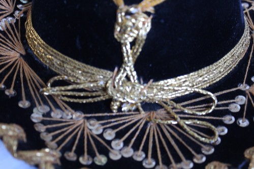 VTG Pigalle Mexican Mariachi Sombrero Childs XXXXXXX 19" Hat Black Velvet Gold - Picture 7 of 12