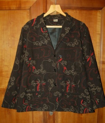 Gina G, Damen Jacke, schwarz mit Applikationen, Polyester, Gr. 52, gebraucht siehe Hinweise