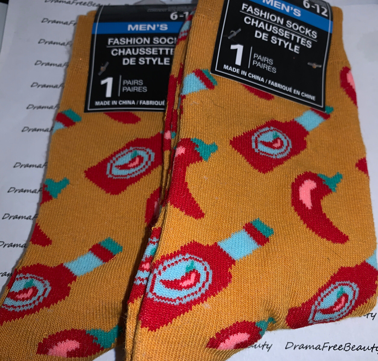 Mens Orange Dress Socks Size 612 *RED Hot CHILI PEPPER Sauce* Sock Set