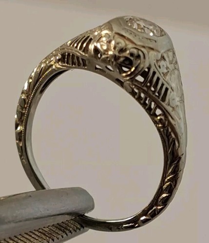 Edwardian Art Deco Filigree 18K White Gold .20 Ct Diamond Engagement Ring 5.25 - Picture 5 of 13