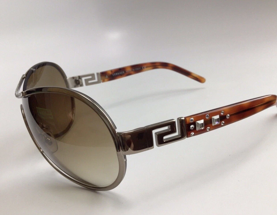 VERSACE Ladies SHIELD Greek Key / Crystals GOLD METAL SUNGLASSES — 第 2/4 张图片