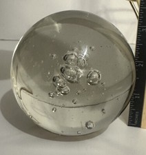 VTG Gorgeous Designs Clear Glass Controlled Bubbles Paperweight W Stand Heavy 4&rdquo;