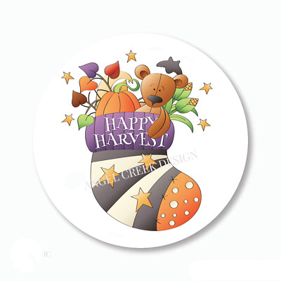Autumn Stocking Happy Harvest Stickers Primitive Teddy Bear Fall Envelope Seals