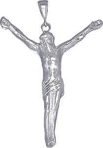 Large Sterling Silver Jesus Charm Pendant Necklace Diamond Cut Finish with Chain