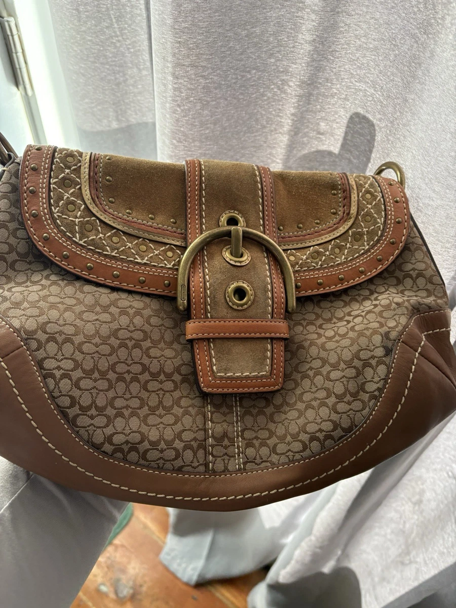 00s 【old coach】5446 shoulder bag brown 2000s Coach Signature Monogram Canvas Gallery Tote Shoulder Bag