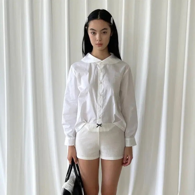 PFF Girl White Peter Pan Collar Embroidered Blouse Shirt