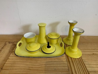 Empire Works Art Deco gelb Keramik Waschtisch Schmuck Set Kerzenständer