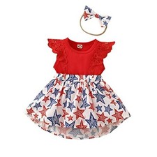 Newborn Baby Girl 4th of July Dress Independence Day Outfit 3-6 Months Red