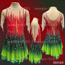 Ice skating dress Competition Figure Skating Twirling Costume red dyeing green