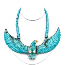 Navajo Signed Mary Livingston Sterling Turquoise Heishi Eagle Necklace #S5209-5