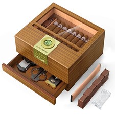Cigar Box Humidor Handcrafted Light Wood Hygrometer Humidifier FROM USA