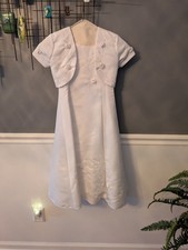White Flower Girl Communion Baptism Formal Dress with Jacket Size 6x