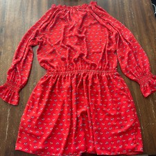 GAP Long Sleeve Ruffle Front Elastic Waist Dress Size XL Red Floral