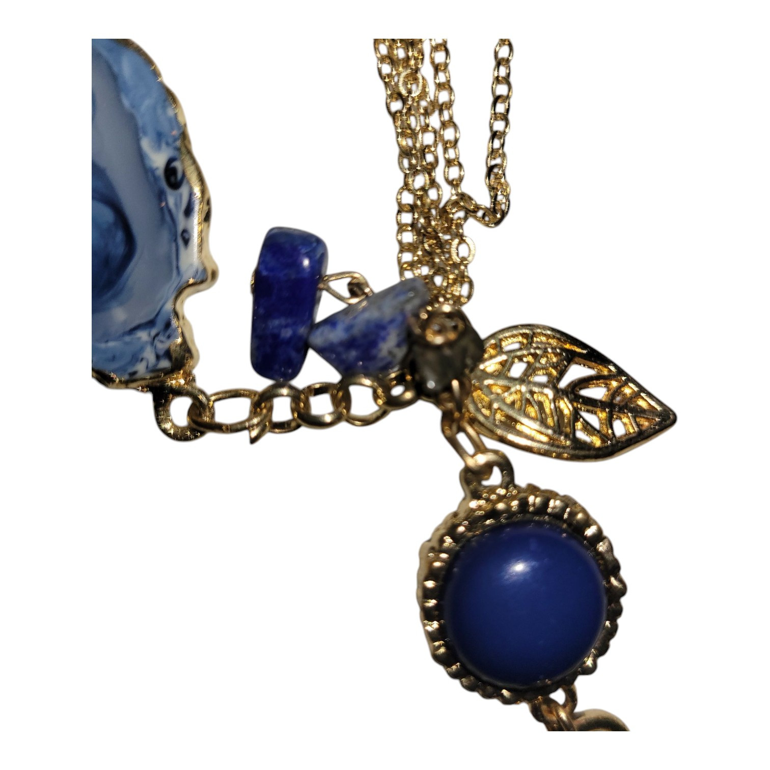 Geode Slice Key Chain Blue Chains Leaf Goldtone S… - image 3