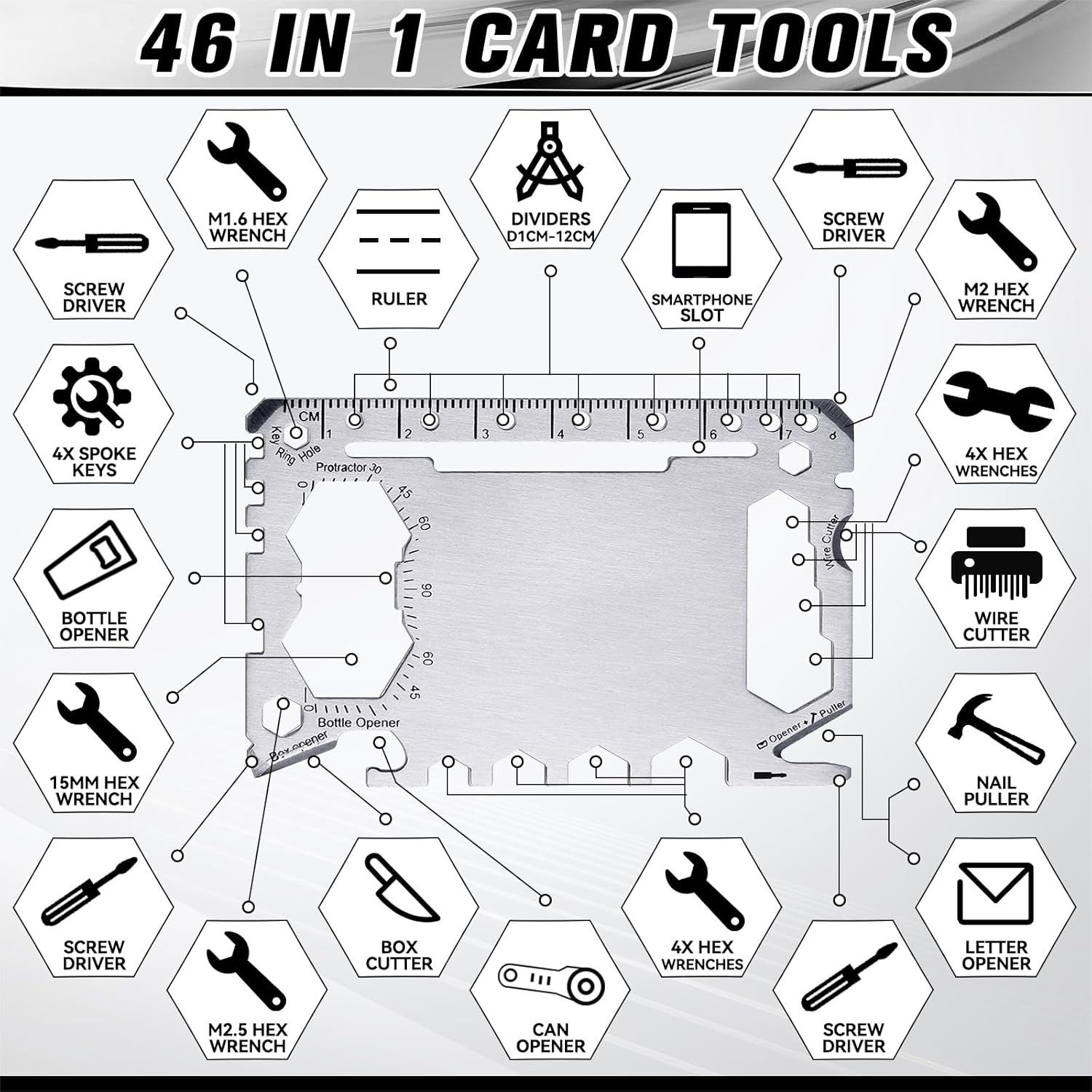 12 Pcs Credit Card Wallet Multitool 46 in 1 Stainless Steel Pocket Tool Set