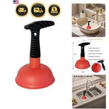 Mini Sink Drain Plunger with Short Handle - Heavy-Duty Rubber Cup Ergonom...