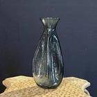 Vintage 7” Blenko crackle glass vase w/ square style base gray MCM