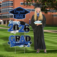 Graduation Yard Signs Class of 2026, 3-Pack Blue Congrats Grad Yard Sign with Me