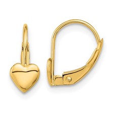 Kids Polished Heart Lever Back Earrings in 14k Yellow Gold