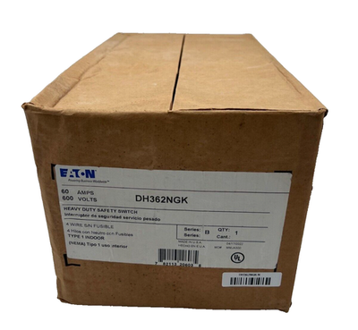 #ad #ad Eaton DH362NGK Safety Disconnect Switch 60A 3P 600V Type 1 Indoor Enclosure New $150.00