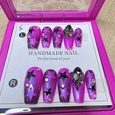Handmade Hard Gel Press on Nail Art Kit Sz S Glitter Ombre Glitter Jewel Purple