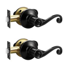 2 Pack Black Matte Interior Door Handle with Lock, Modern Contemporary Style ...