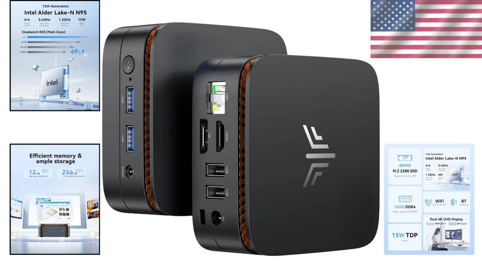 Compact N95 Mini PC, 12GB RAM, 256GB SSD, 4K Dual Display - Image 2 of 4