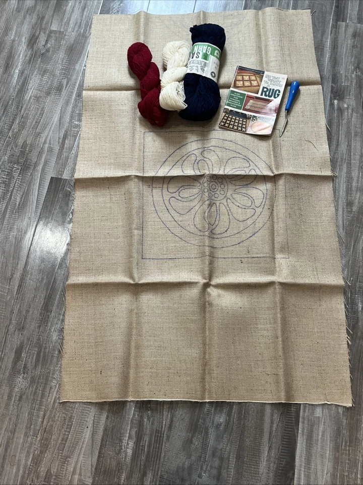 Vintage Stamped Burlap Rug Hooking Pattern Kit Yarn Hook Square Primitive - Image 4 of 4