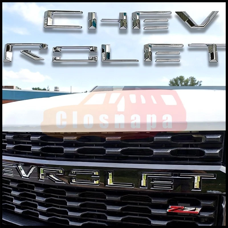 3D Chrome Front Grille Insert Letter Chevrolet Silverado 1500 Custom 2019-2021 Foto 2 de 4