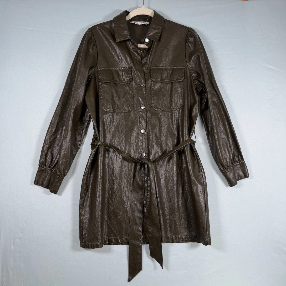 zara long sleeve leather dress NWT ZARA Washed Faux Leather Dress XS (0-2)