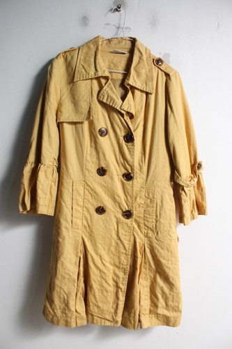 Vintage Primark Y2k Trench Coat Jacket Yellow - Size 16 (H11)