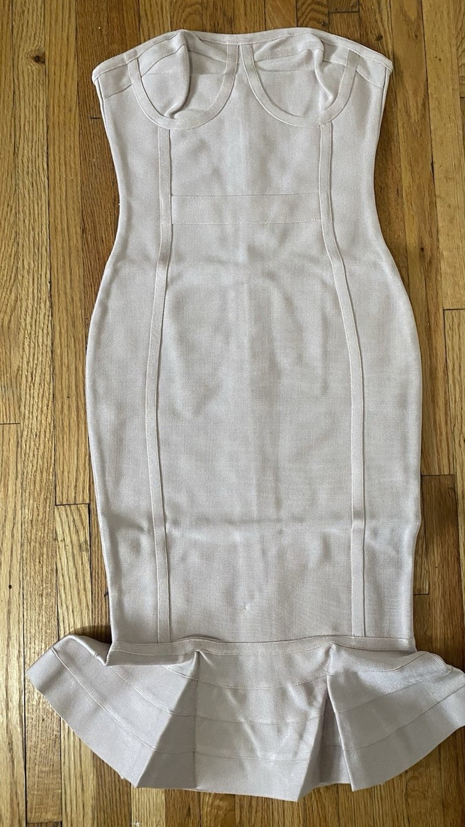 Strapless Light Beige Peplum Hem Midi Dress for Women | eBay