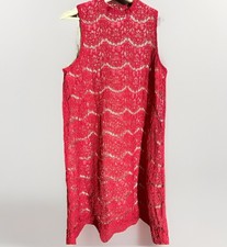 NWT Red Lace Dress Nude Lining Cutout Back Mock Neck Large Valentine’s Day Love